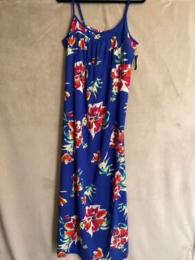 Old Navy Royal Blue Floral Maxi Dress with Red & Green Accents